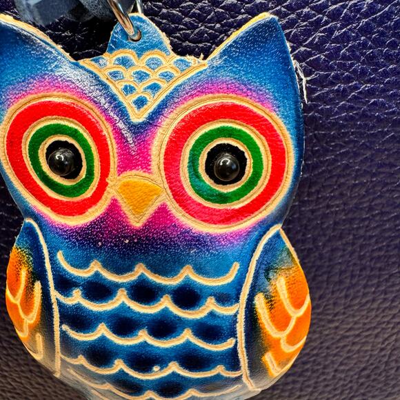 Genuine Leather Hand Painted Purse Charm Barn Owl Bag Charm Owls Leather Farm - Picture 3 of 7
